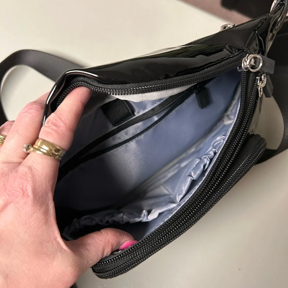 IHKWIP Confidence Anti-Theft Sling Black Patent Glossy Crossbody two straps - Picture 9 of 15